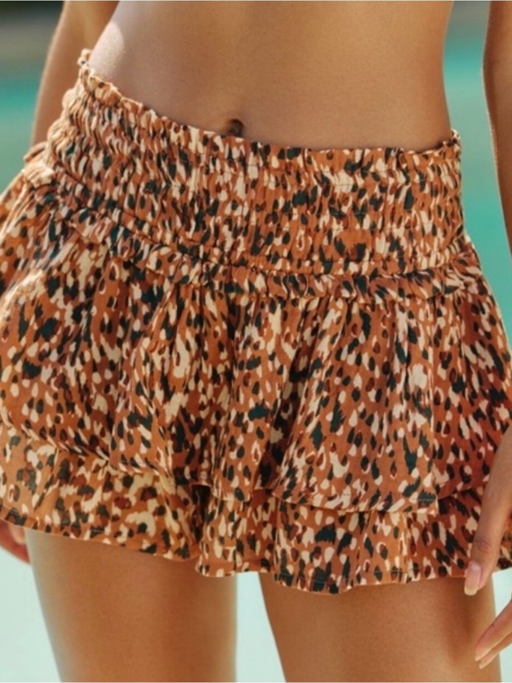 Anthropologie Brown Printed Ruffled Mini Skirt